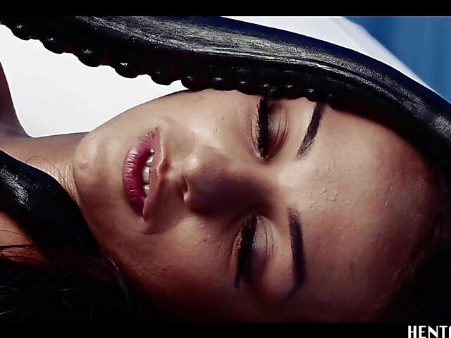 Alien sex with helpless Haneen who gets her shaved pussy filled