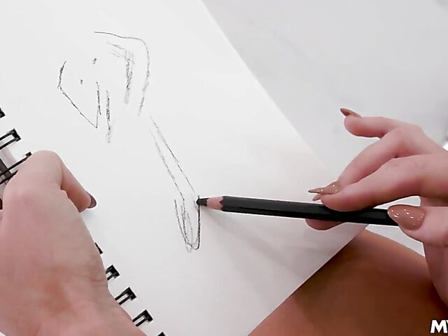 Sarah Taylor - Blondes milf's nude male model is a nerd and she wants to fuck him!