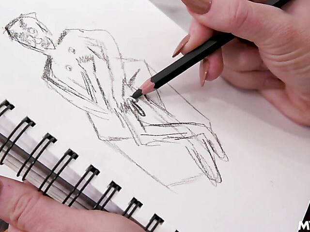 Sarah Taylor - Blondes milf's nude male model is a nerd and she wants to fuck him!