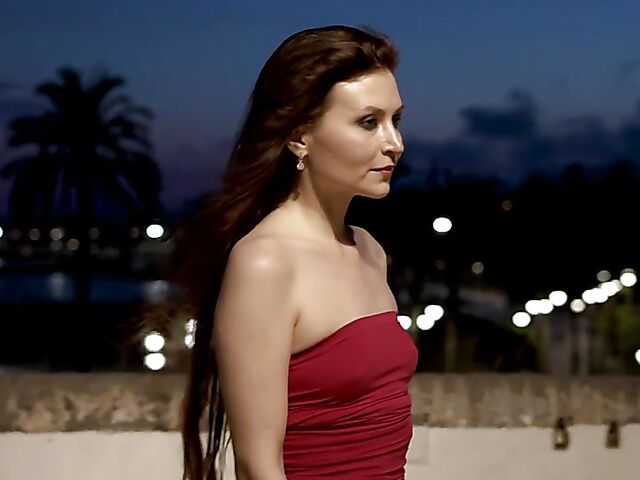 Sexy solo in a red mini dress featuring Berenice