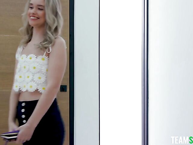 Small tits cutie Khloe Kingsley enjoys her first porn casting