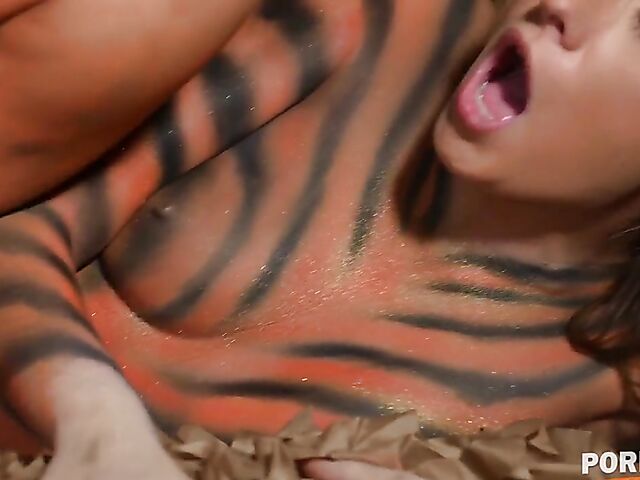 Lady tiger and the hunter bodypaint anal fuck with Rebecca Volpetti
