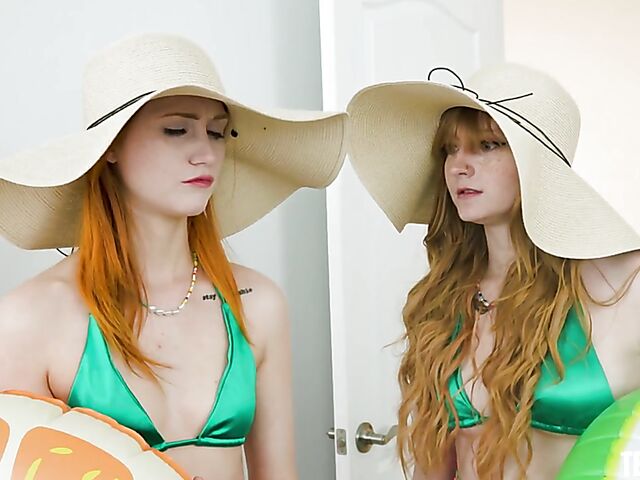 FFM threesome with young naughty redheads Scarlet Skies and Amber Stark