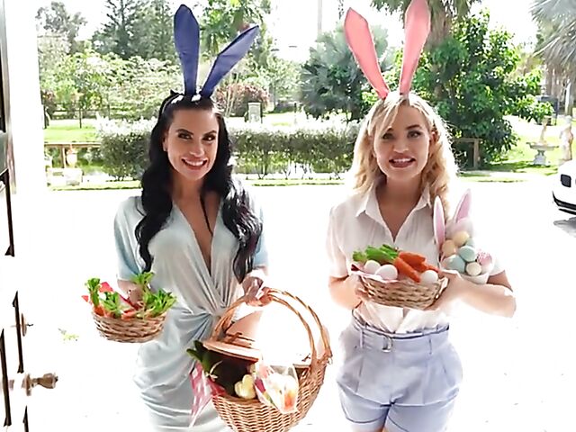 Easter bunny babe free use threesome with Blake Blossom and Sandy Love