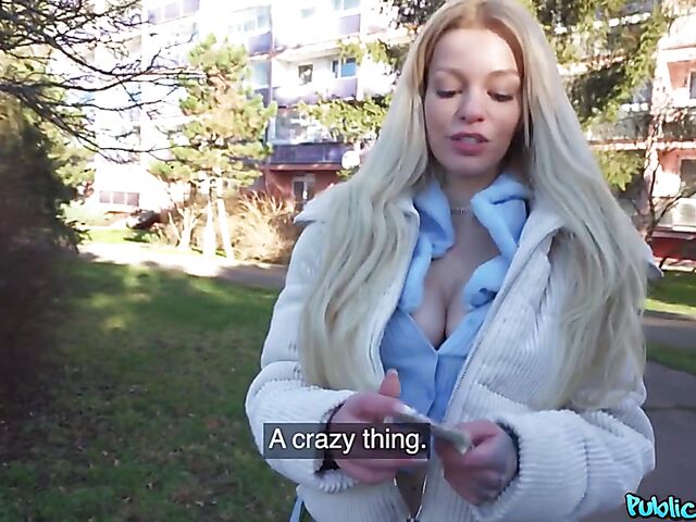 German blonde Kaira Kampen is ready to suck and fuck for money