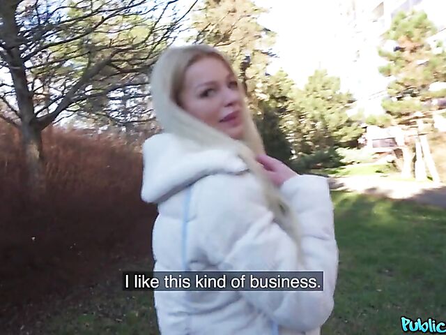 German blonde Kaira Kampen is ready to suck and fuck for money