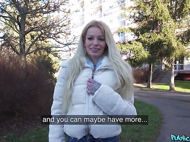 German blonde Kaira Kampen is ready to suck and fuck for money