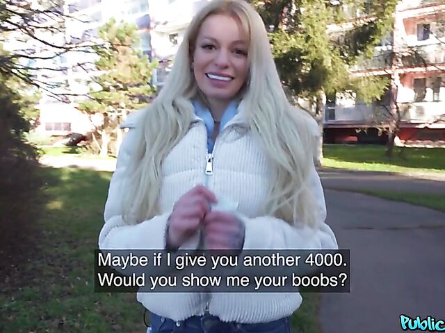 German blonde Kaira Kampen is ready to suck and fuck for money