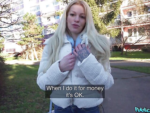 German blonde Kaira Kampen is ready to suck and fuck for money