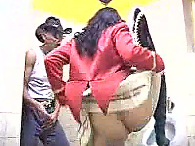 Hardcore sex in a public restroom