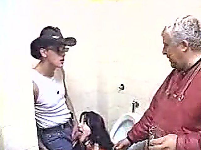 Hardcore sex in a public restroom