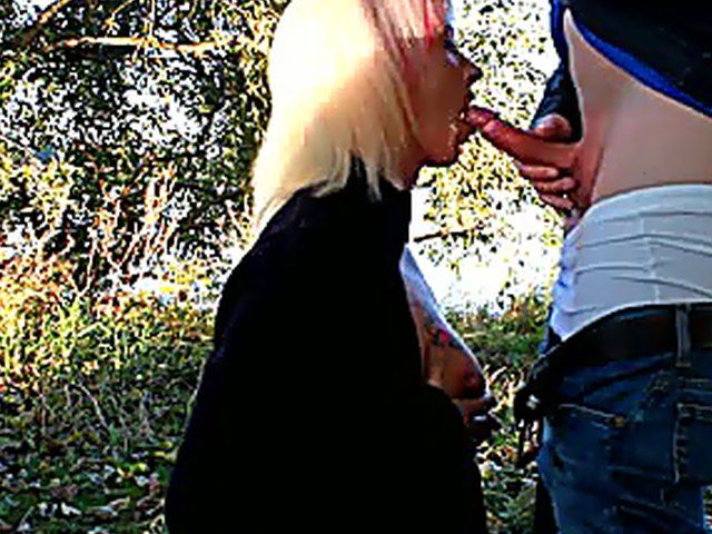 Slutty blonde sucks her boyfriends hard dick