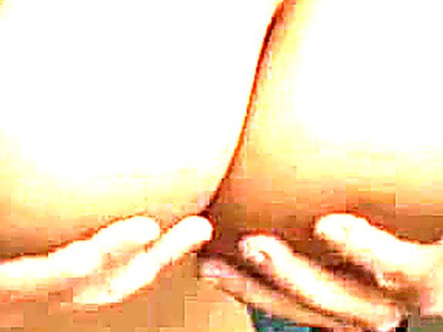 Amateur blonde gets her big tits caressed