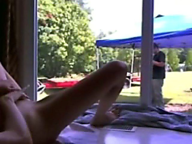 Naughty chick plays with pussy in public