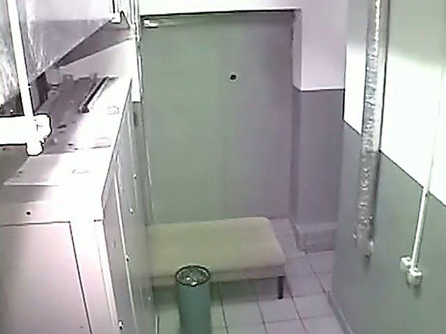 Horny couple fuck in a public locker room