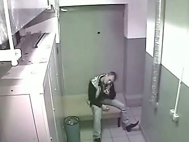 Horny couple fuck in a public locker room