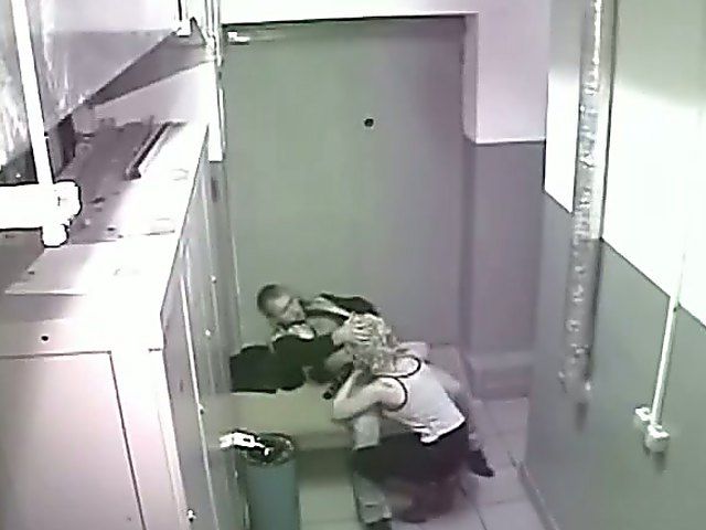 Horny couple fuck in a public locker room