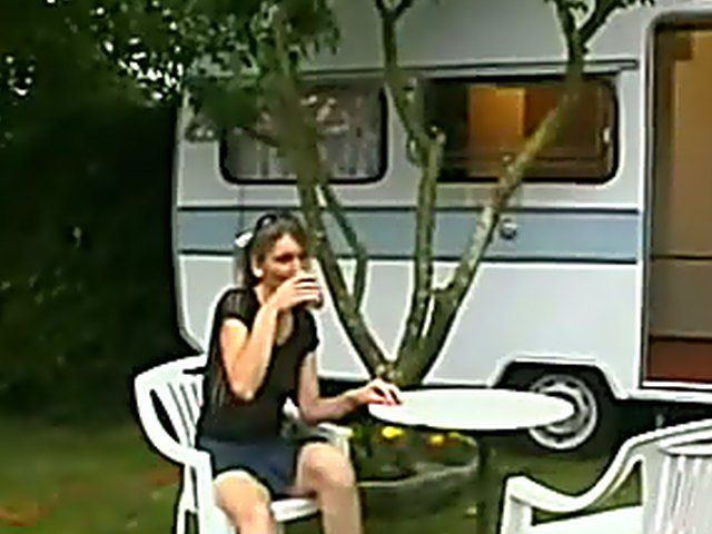 Horny babe gets fucked in her trailer