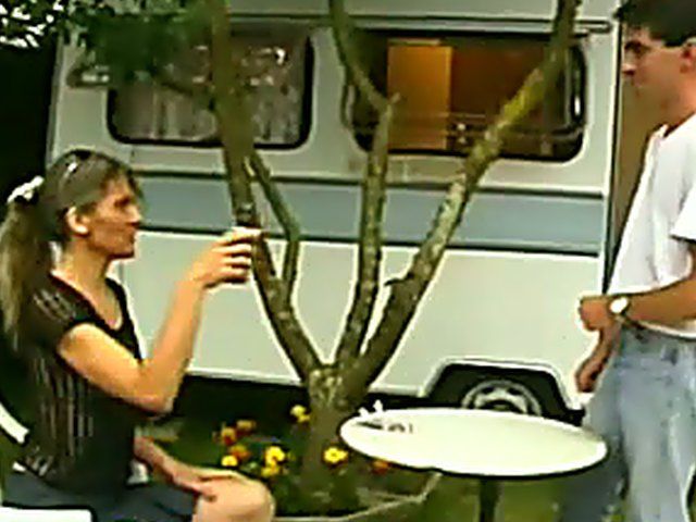 Horny babe gets fucked in her trailer