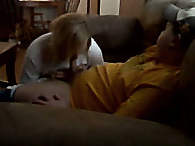 Mature blonde sucks her fat husbands hard cock