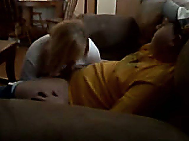 Mature blonde sucks her fat husbands hard cock