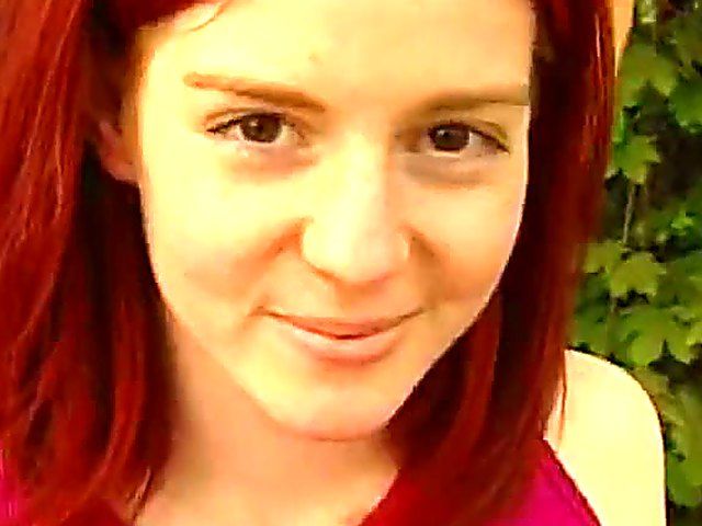 Innocent looking redhead gets fingered and fucked outside