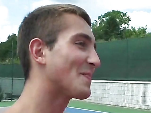 Tennis court threesome with a blonde slut