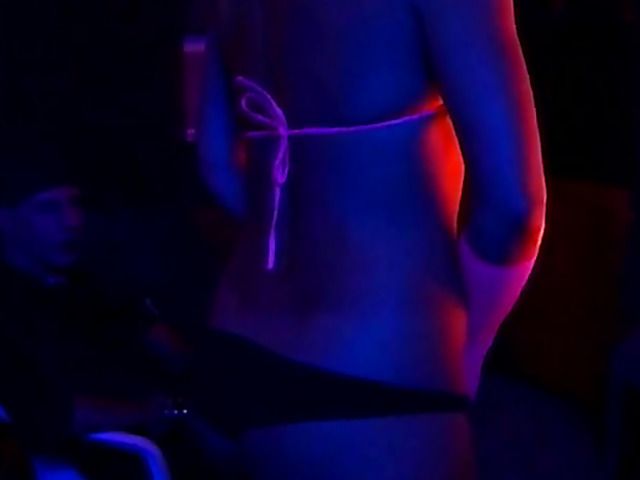 Femdom pegging in the dark with blonde dominatrix