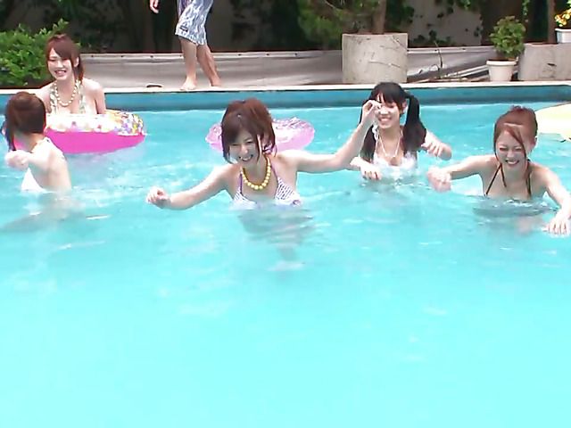 Pool party with dick hungry Jap girls