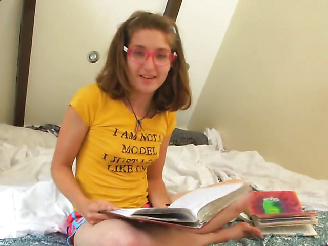 Nerdy teen next door strips nude