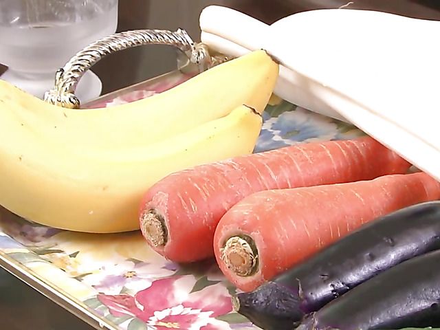Carrots and banana for hairy Japanese twat