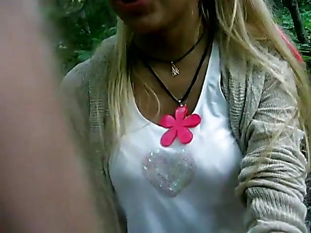 Blonde girlfriend sucks outdoors