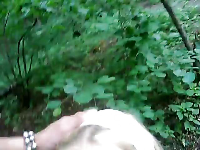 Blonde girlfriend sucks outdoors