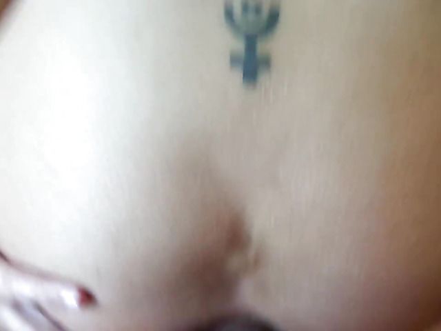 Shaved pussy girl takes man meat in the ass