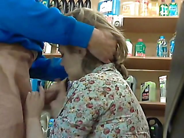Amateur woman gives blowjob to man in blue