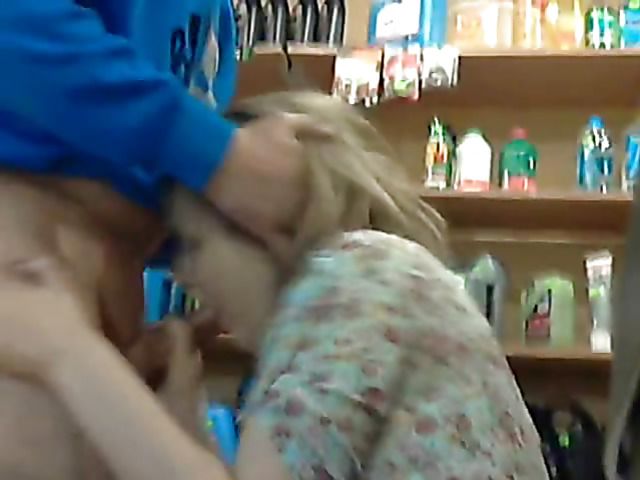 Amateur woman gives blowjob to man in blue