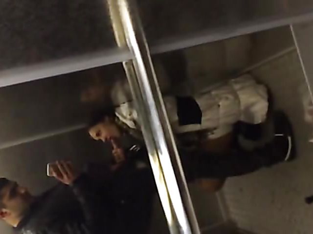 Brown eyed GF sucks in the elevator