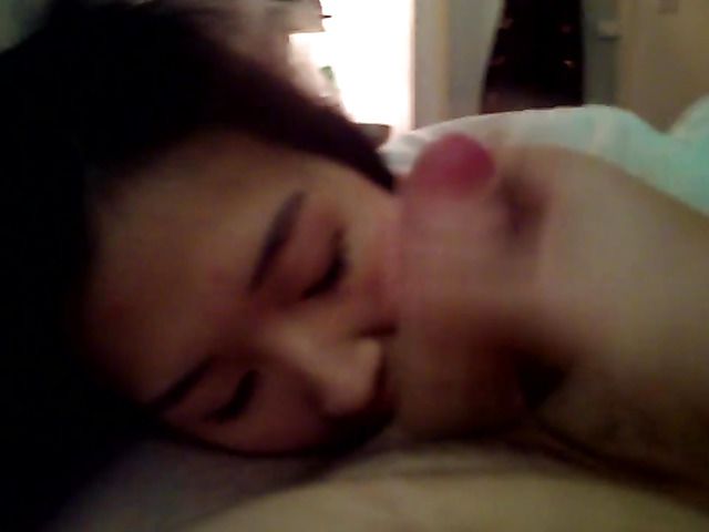 Pretty Asian girl sucking cock before work