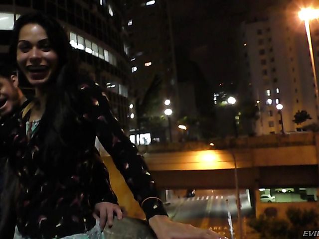 Tanlined Brazilian shemale jacks off