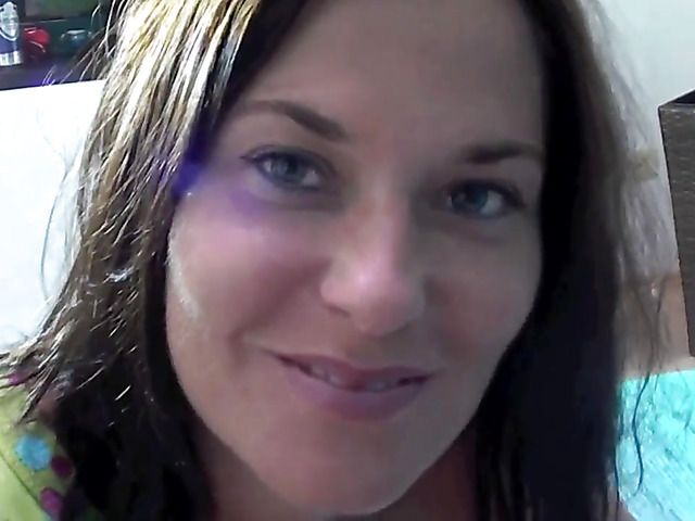 Amateur brunette giving headjob and eating cum