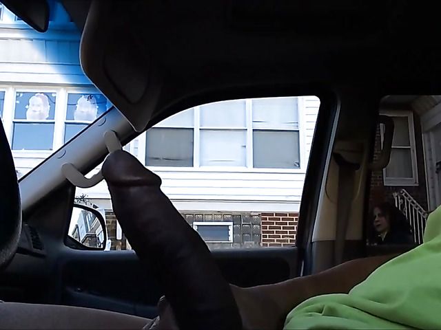 Big cock exposed in the car in public places