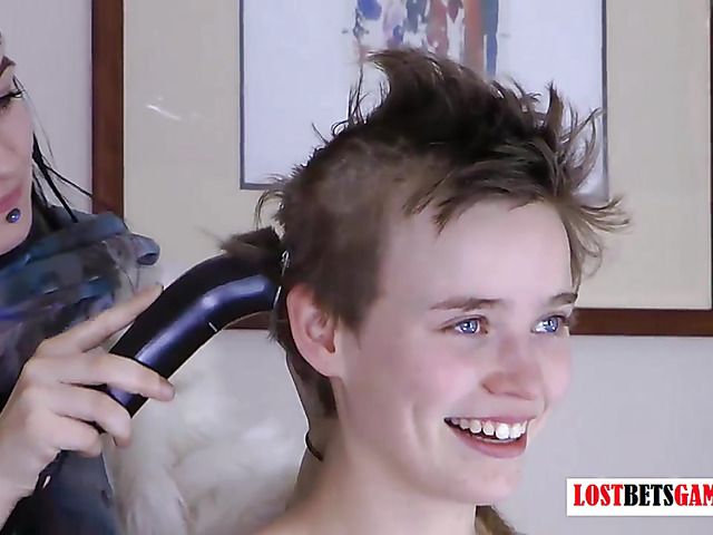 Bushy teen loses bet and gets nude