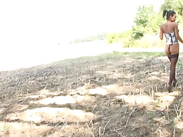 Outdoor DP with ebony teen girl