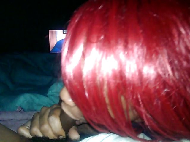 Pink haired ebony wife sucks it dry