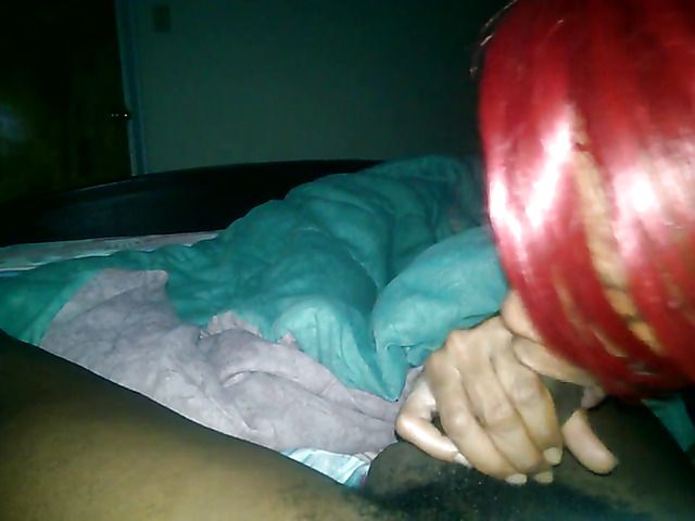 Pink haired ebony wife sucks it dry