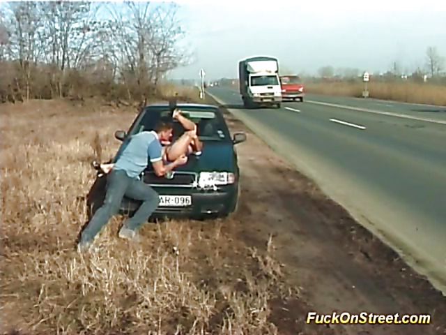 Street anal fuck next to car