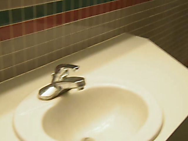 Cock sucking in the bathroom with two hot blondes