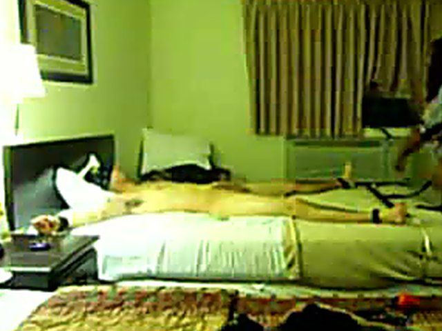 Huge ebony whore fucks a tied up man