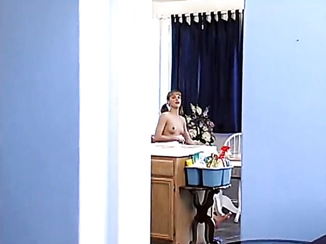 Teen double penetration in the kitchen