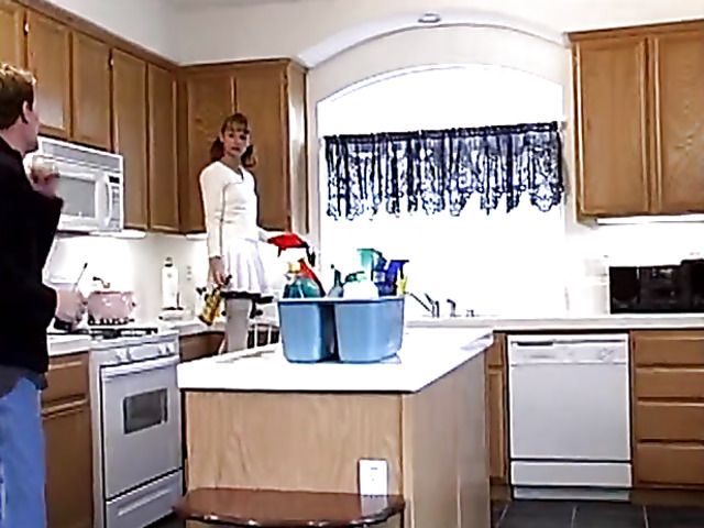 Teen double penetration in the kitchen